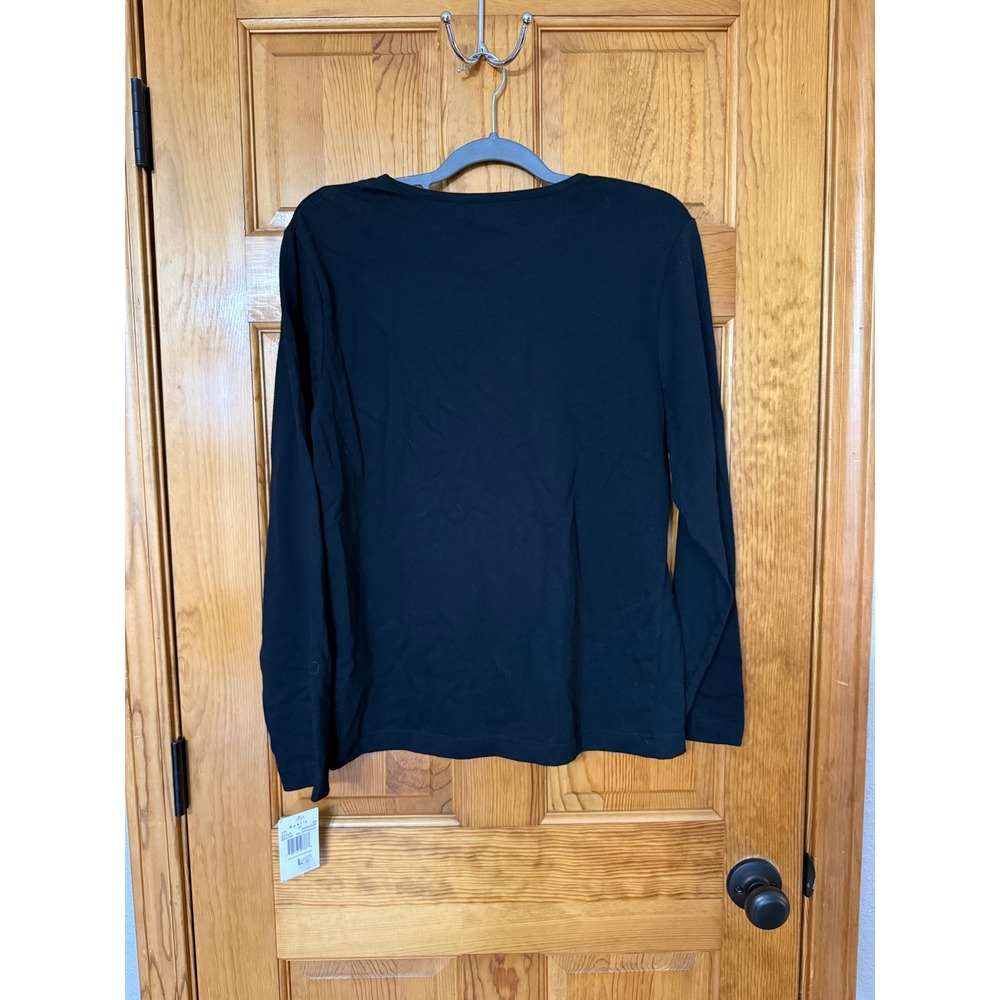 Carolyn Taylor Womens Long Sleeve Black Santa Holiday Embroidered T Shirt Top L - Picture 6 of 6